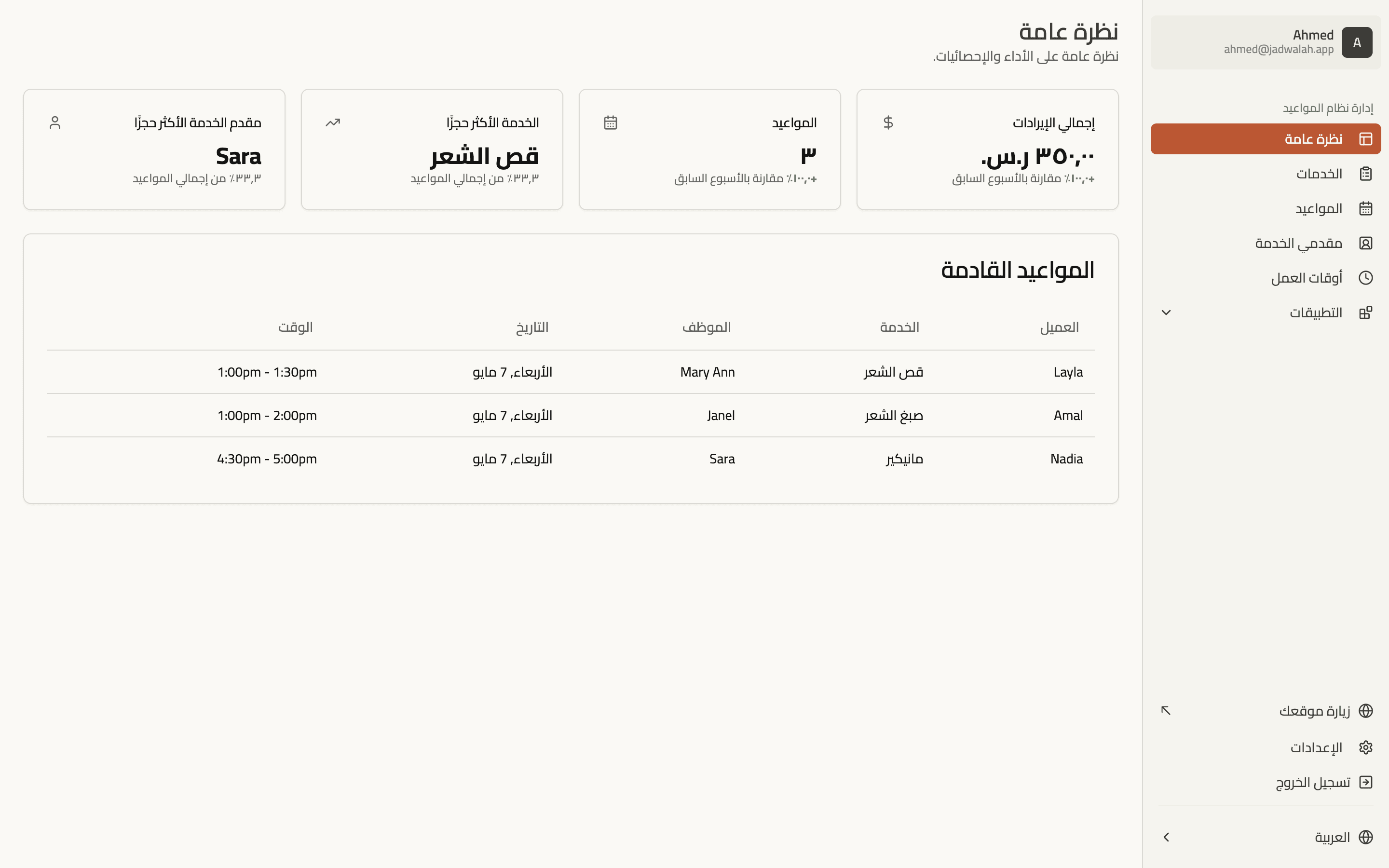 Screenshot of Jadwalah dashboard